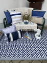 Outdoorkissen (blau-beige mit Fransen)