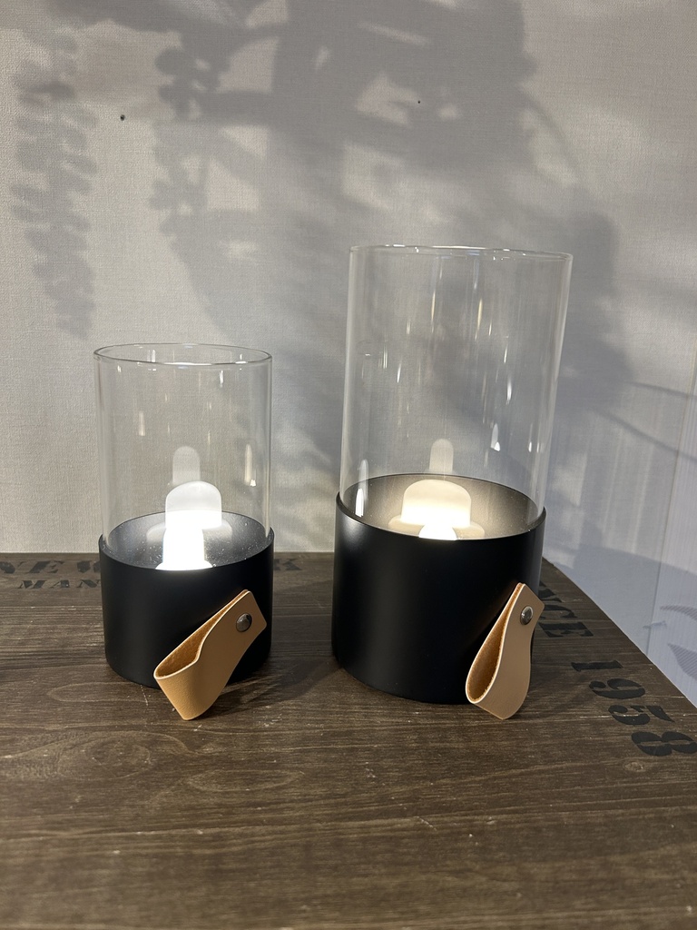 Metallwindlicht mit Lederhenkel klein