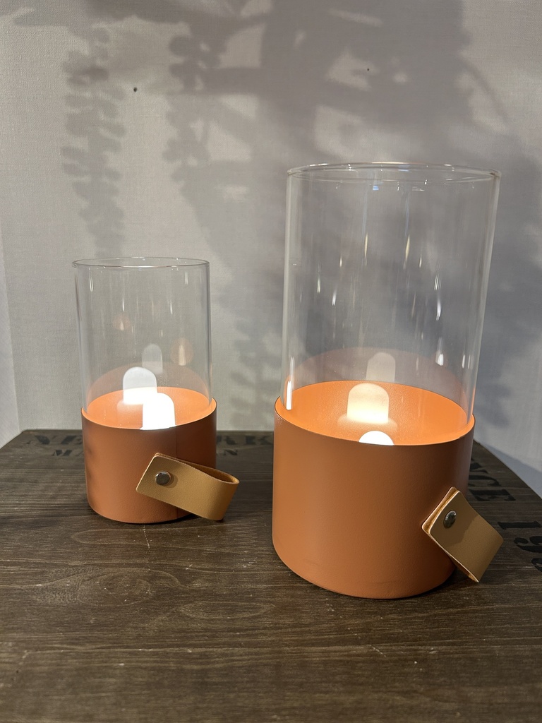 Metallwindlicht mit Lederhenkel klein