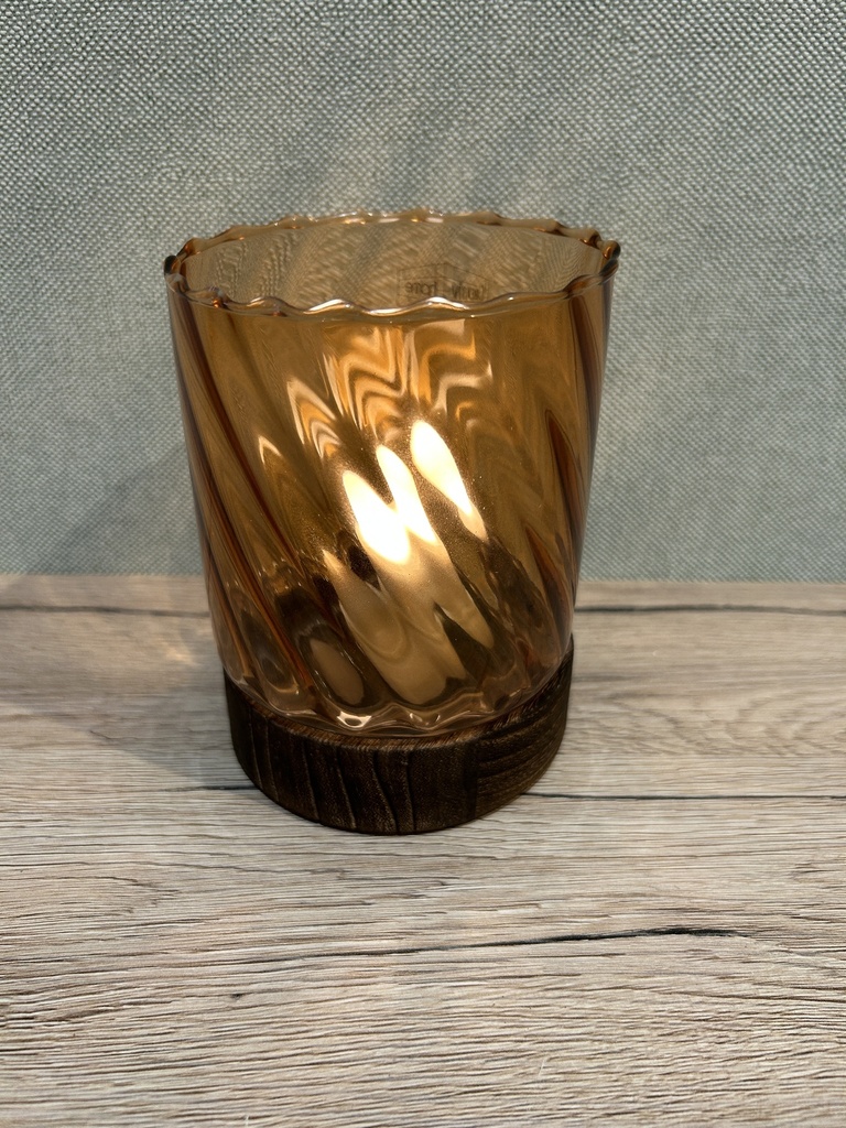 Windlicht auf Holzsockel orange 10cm