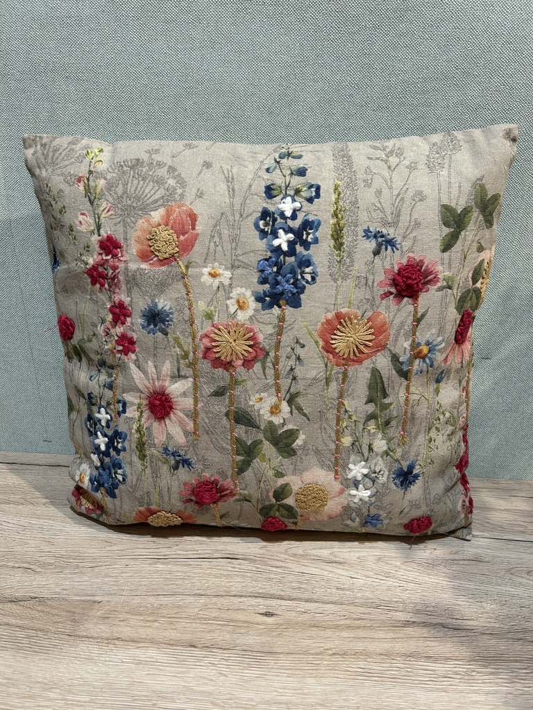 Kissen Blumenmuster bestickt mit Füllung, 45 x 45 cm