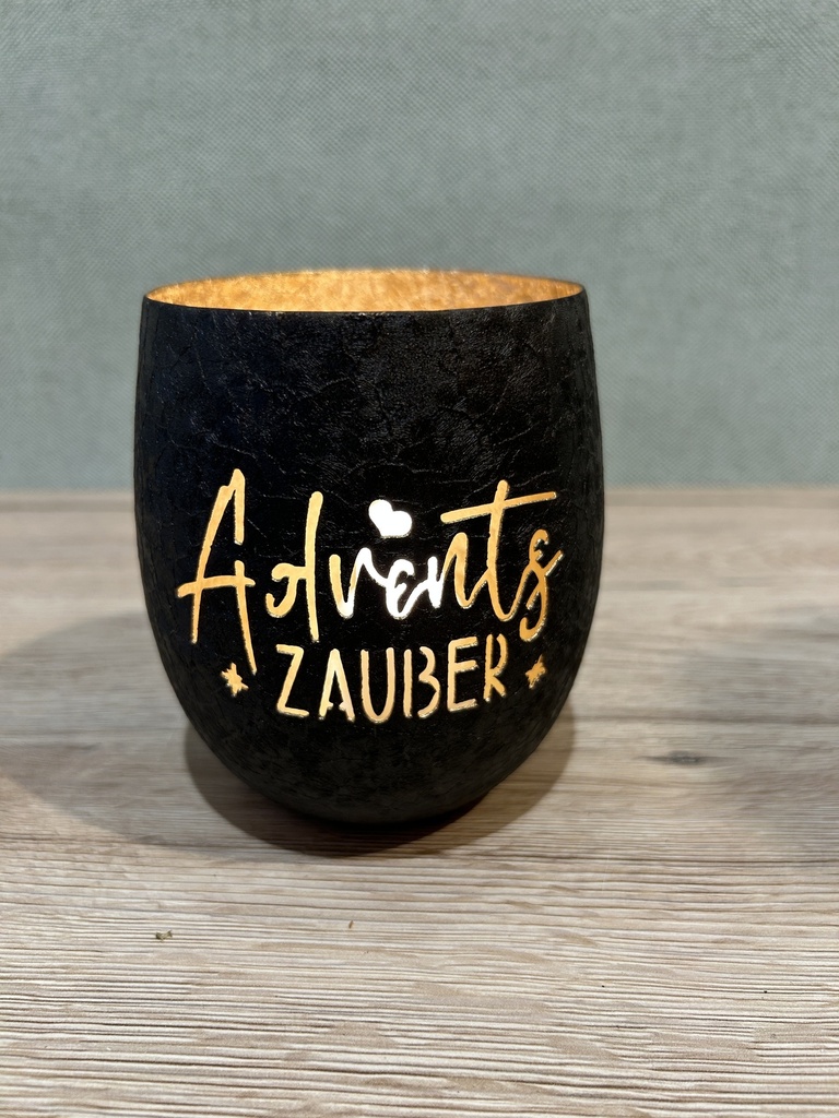 Windlicht schwarz mit Schriftzug