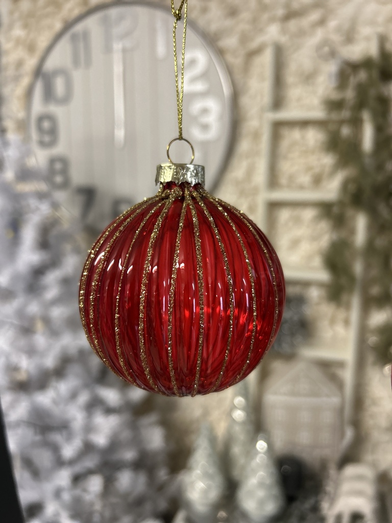 Weihnachtskugel hellrot/gold klassisch