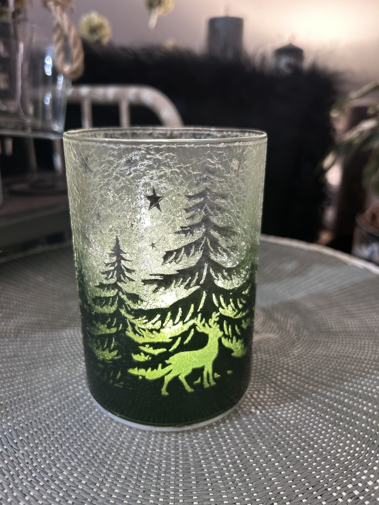 Windlicht LED Waldmotiv Glas