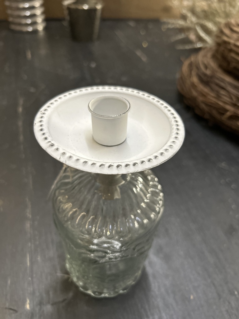 Kerzenhalter weiß Glas/Metall