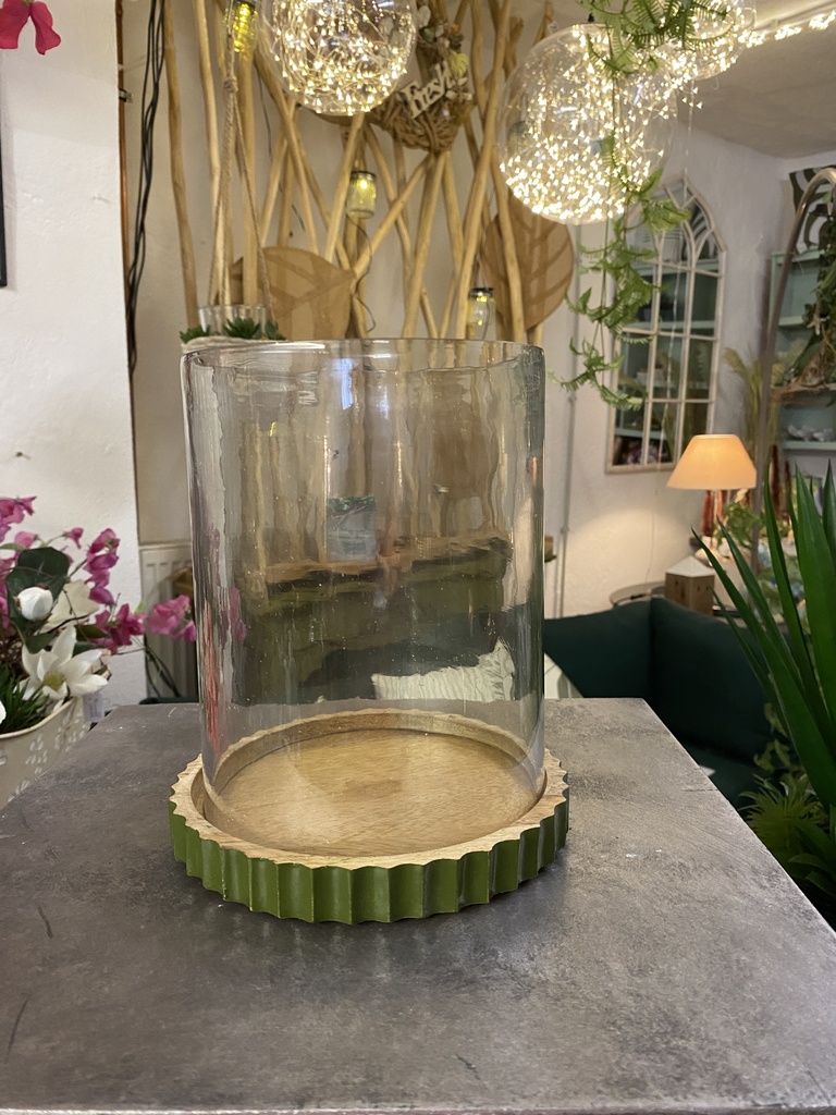 Windlicht auf Mango-Holz 18cm