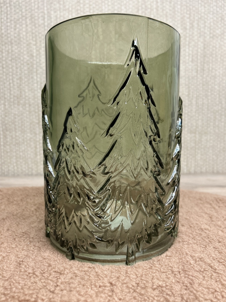 Windlicht Tannenbaummotiv Glas grün 22cm