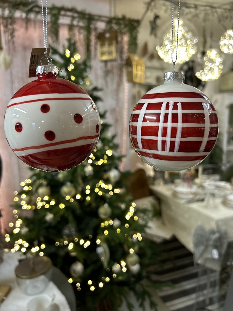 Weihnachtskugel Rot/Weiß 2er Set