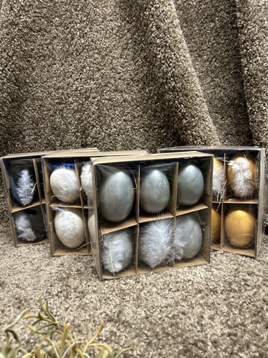 Ostereier Box 6er (Gänseeier) mit Feder