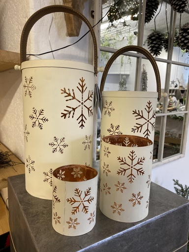 Laterne Schneeflockenmotiv cremeweiß
