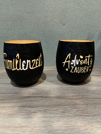Windlicht schwarz mit Schriftzug 10cm