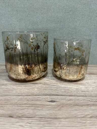 Glas Windlicht mit Trockenblumen