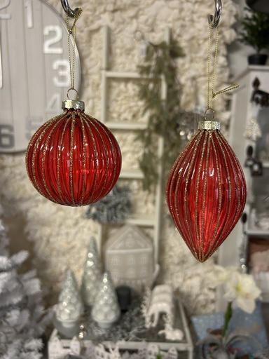 Weihnachtskugel hellrot/gold klassisch