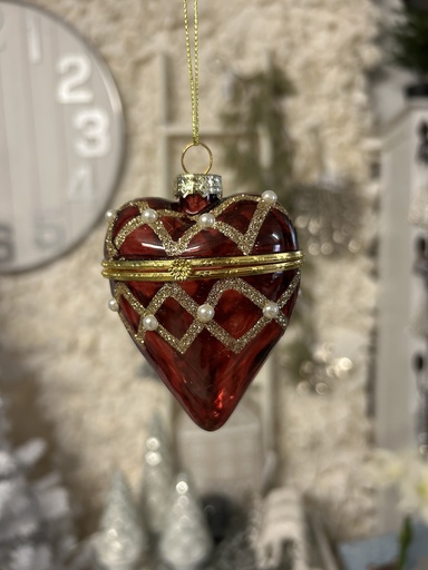 [P0002976] Weihnachtskugel Glas-Herz rot Geschenkverpackung