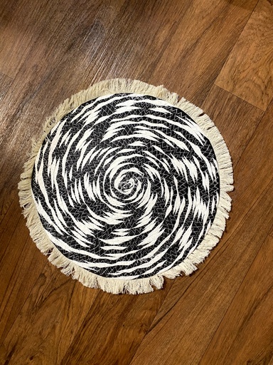 [P0000339] Platzset Schwarz-Weiß mit Fransen