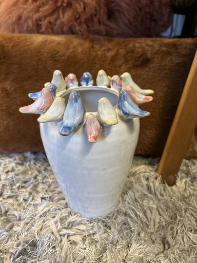 [P0000892] Vase Steingut mit Vogeldecor